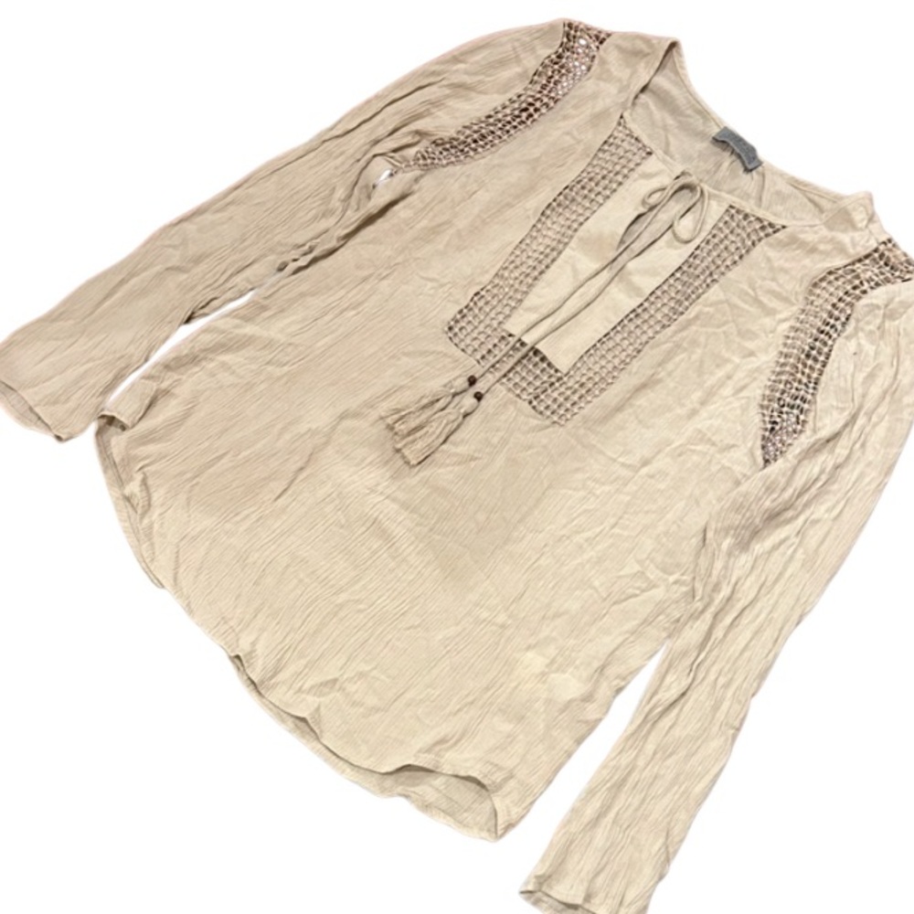 Joseph Abboud Cream Blouse with Crochet Detail